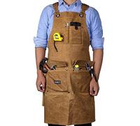 LEFOR·Z Work Apron for Men, Heavy Duty Waxed Canvas Tool Apron for Carpenter, Woodworker with Cross-Back Straps, Adjustable M to XXL(Brown)