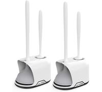 Lefree, 2 in 1 Toilet Brush and Plunger Set with Silicone Bristles, Plastic Material, Includes Holder, White/Black, for Deep Cleaning