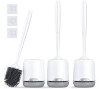 Lefree Toilet Brush Set, 3 Pack Silicone Toilet Bowl Brush and Holder with Ventilated Holder, for Bathroom Floor Standing & Wall Mounted Scrubber