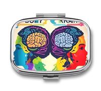 Left and Right Brain Advantage Pill Box 2 Compartment Portable Pill Case Daily Square Pill Organizer for Pocket Purse Daily Medicine Container to Hold Vitamins Fish Oil Travel Gifts