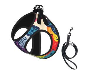 Left and Right Brain Advantage Print Soft Mesh Dog Harness and Leash Set Pet Puppy Cat Comfort Padded Vest No Pull Harnesses