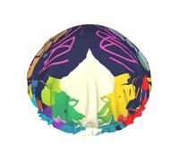 Left and Right Brain Advantage Printed Reusable Bathing Cap, Dual Layer Hair Cover For Long Thick Hair, 10.6in Headgear