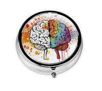 Left and Right Brain Advantage Printed Round Pill Organizer with 3 Compartments, Portable Mini Pill Box Pill Case for Medicine, Vitamin, Fish Oil, Supplements
