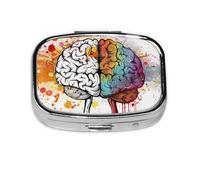 Left and Right Brain Advantage Printed Square Pill Organizer with 2 Compartments, Portable Mini Pill Box Pill Case for Medicine, Vitamin, Fish Oil, Supplements