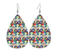 Left And Right Brain Advantage Teardrop Faux Leather Earrings Set For Women Printed Lightweight Dangle Drop Pierced Girls