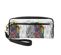 Left and Right Brain Double-Sided Printed Leather Portable Makeup Pouch-Multi-Purpose Cosmetic Bag, Pencil Case and Organizer for Women
