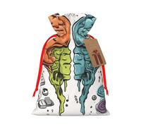 Left and right brain functions Christmas Gift Bags with Tags & Ribbon Ties, Xmas Drawstring Candy Treat Bag Christmas Gifts Sacks Reusable Gift Wrapping Bags for Holiday Party Favors Medium