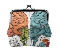 Left and right brain functions Coin Purse for Women, Small PU Leather Change Purse with Kiss Lock, Vintage Coin Wallet Card Holder, Mini Coin Pocket Pouch Change Holder for Travel, Party