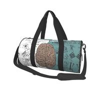 Left and Right Brain Functions Large Round Travel Duffel Bag,Extra Large Capacity Foldable Gym Bag with Removable Shoulder Strap,Durable Canvas Carry-On Bag for Sports