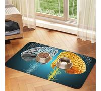 Left and Right Brain Functions Pet Feeding Mat 40x60cm, Absorbent Dog Mat for Food and Water Bowl, PU Leather Cat Food Mat Waterproof Dog Bowl Mats Quick Dry Pet Placemats-No Stains