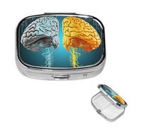 Left and Right Brain Functions Pill Box 2 Compartment Square Portable Pill Case for Pocket or Purse Pill Holder Weekly Pill Organizer Decorative Metal Medicine Vitamin Organizer Travel Gift