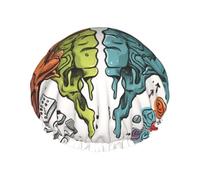 Left and right brain functions Shower Cap for Women Reusable Waterproof Shower Bonnet Washable Elastic Band Bath Hair Hat Double Layered Bath Cap Extra Large for Long Hair