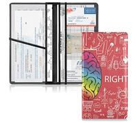 Left and Right Brain Functions with Doodles Grey Red Colorful Leather Driver License Cards Holder, Car Registration and Insurance Card Holder, Leather Card Document Organizer for Men Women