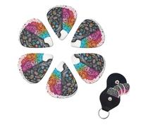 Left and right brain Guitar Picks 6 Pack, 0.46mm Thickness Celluloid Bass Pick with Leather Guitar Pick Holder Keychain Abstract Art Pics Plectrum for Acoustic Electric Guitar, Ukulele, Bass