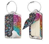 Left and Right Brain Luggage Tag PU Leather Suitcase Tags Identifiers Travel Tags with Privacy Protection and Stainless Steel Loop Luggage Bag Tag for Women Men, Black, 4 pcs
