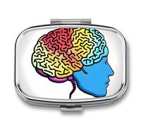 Left and Right Brain Pill Box 2 Compartment Portable Pill Case Daily Square Pill Organizer for Pocket Purse Daily Medicine Container to Hold Vitamins Fish Oil Travel Gifts