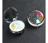 Left and Right Brain Pill Box with Mirror 3 Compartment Decorative Pill Case for Purse or Pocket Small Round Pill Organizer Weekly Metal Medicine Tablet Vitamin Holder Travel Gift
