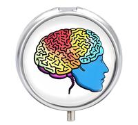 Left and Right Brain Pill Case 3 Compartment Portable Pill Box Daily Round Pill Organizer for Pocket Purse Daily Medicine Container to Hold Vitamins Fish Oil Travel Gifts
