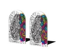Left And Right Brain Printed Wooden Bookends - Set Of 2 Book Ends For Book Lovers & Organizers