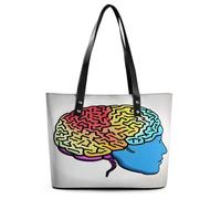 Left And Right Brain Tote Bag Large Soft Leather Purse with Zipper Lightweight Ladies Shoulder Handbag