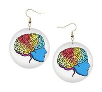 Left And Right Brain Trendy Leather Earrings For Women Dangle 1 Pair Lightweight Printed Piercing Earrings Jewelry Gifts For Women Girls