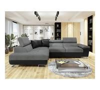 (Left Arm Corner) NZ Anton - Sofa - Storage - Sofa Bed - Black/Grey - Faux Leather/Fabric