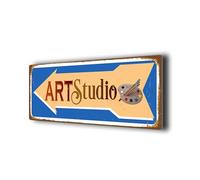 Left Arrow Vintage Style Art Studio Sign - Durable Aluminium Composite - UV Protected Fade Resistant Print - Indoor/Outdoor Wayfinding Sign - Pre-Drilled for Easy Mounting