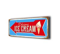 Left Arrow Vintage Style Ice Cream Sign - Durable Aluminium Composite - UV Protected Fade Resistant Print - Indoor/Outdoor Wayfinding Sign - Pre-Drilled for Easy Mounting