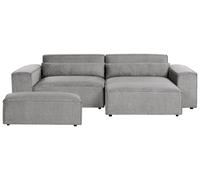Left Hand 2 Seater Modular Fabric Corner Sofa with Ottoman Grey HELLNAR