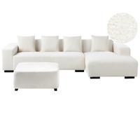 Beliani Corner Sofa 4 Seater Lungo With Ottoman Boucle White Left Hand