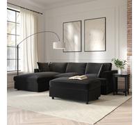 Left Hand Chaise Corner Sofa and Footstool Set in Grey Velvet - August