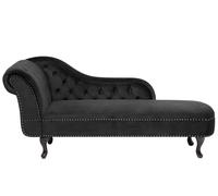 Vintage Style Left Hand Chaise Lounge Velvet Fabric Chesterfield Black Nimes