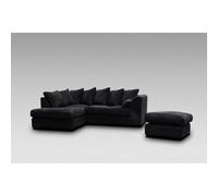 (Left Hand Corner, Black) Milo Jumbo Cord Corner Sofa with Footstool