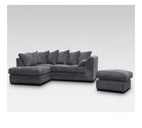 (Left Hand Corner, Grey) Milo Jumbo Cord Corner Sofa with Footstool