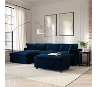 Left Hand Corner Sofa and Footstool Set in Navy Velvet - August