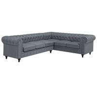 Corner Sofa 6 Seater CHESTERFIELD Fabric Grey Left Hand