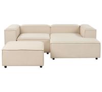 Beliani Modular Corner Sofa 3 Seater Ardal Left Hand Beige Fabric With Ottoman