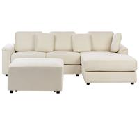 Left-Hand Corner Sofa with Ottoman KOHLO Light Beige Fabric Left Hand