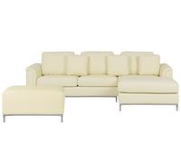Beliani Left Hand Leather Corner Sofa With Ottoman Beige Oslo, Brown