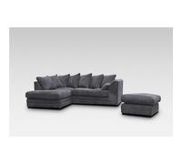 (Left Hand Facing Corner Grey) Chicago Jumbo Cord Corner Sofa With Footstool