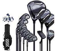 Left Hand Golf Club Set for Beginners, 12 Piece Carbon Shaft Driver with Adjustable Loft, Includes Cart Bag and Ball, Lightweight Complete Package for Men