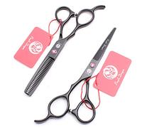 Left Hand Hairdresser Scissors Set, Professional Barber Hair Cutting Shear and Salon Thinning/Texturizing Scissors for Left-Handed Hair Salon/Home/Barber,Purple,5.5 inch (Black 6.0 inch)