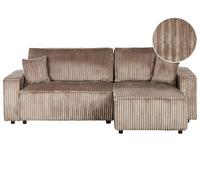 Left Hand Jumbo Cord Corner Sofa Bed Brown ABACKA