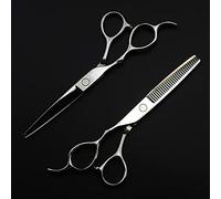 Left Hand Silver Hair Cutting Scissors Set, 5.5/6 inch 440c Hair Scissors for Barber Makeup and Hairdressing (6 Inch Set Q)