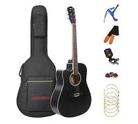 Left Handed Acoustic Guitar Cutaway 41 inch Full-size Beginner Guitar Package with Big Bag Tuner String Strap Capo,Black