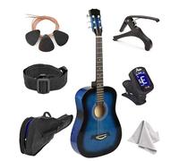 Left Handed Acoustic Guitar For Kids By MasterPlay- 30” Beginner Guitar For Learners- Accoustic String Starter Kit: Guitar Bag, Tuner, Strap, Extra Strings, Picks, Wash Cloth, Capo (Bluburst)