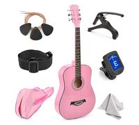 Left Handed Acoustic Guitar For Kids By MasterPlay- 30” Beginner Guitar For Learners- Accoustic String Starter Kit: Guitar Bag, Tuner, Strap, Extra Strings, Picks, Wash Cloth, Capo (Pink)