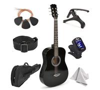 Left Handed Acoustic Guitar For Kids By MasterPlay- 30” Beginner Guitar For Learners- Accoustic String Starter Kit: Guitar Bag, Tuner, Strap, Extra Strings, Picks, Wash Cloth, Capo (Black)