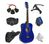 Left Handed Acoustic Guitar For Kids By MasterPlay- 30” Beginner Guitar For Learners- Accoustic String Starter Kit: Guitar Bag, Tuner, Strap, Extra Strings, Picks, Wash Cloth, Capo (Blua)