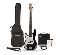 Left Handed Bass Guitar Pack LA by Gear4music with 15W Amp | Split coil humbucking pickup, crisp punchy tone, lightweight paulownia body, includes gig bag and picks